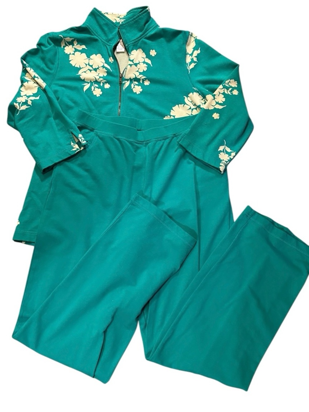 Sport Savvy Turquoise Floral 2 Piece Tracksuit Jacket Pants M